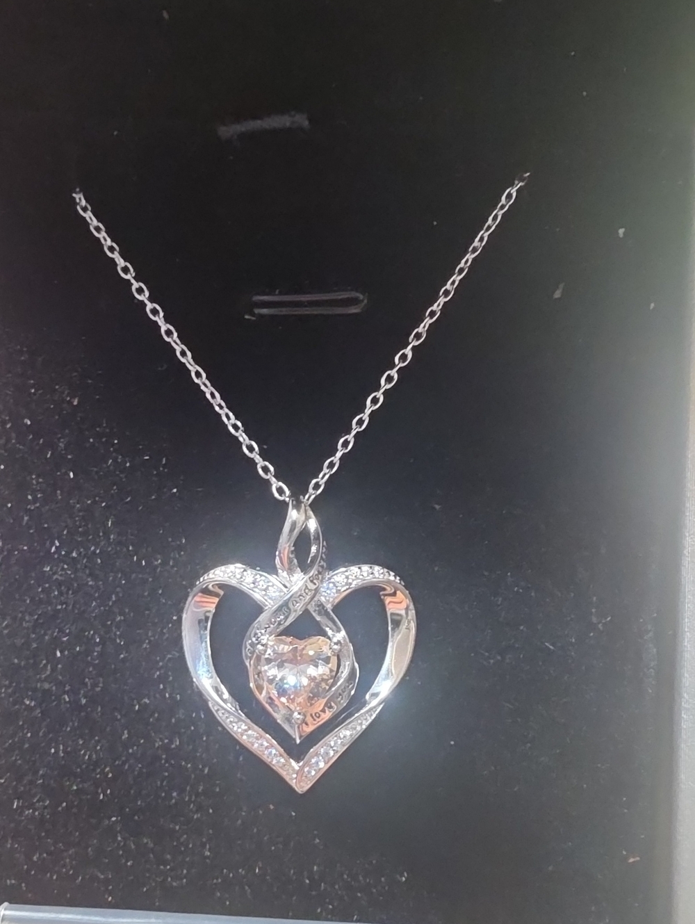 S925 Silver Heart Pendant Necklace with Clear Crystal Accent